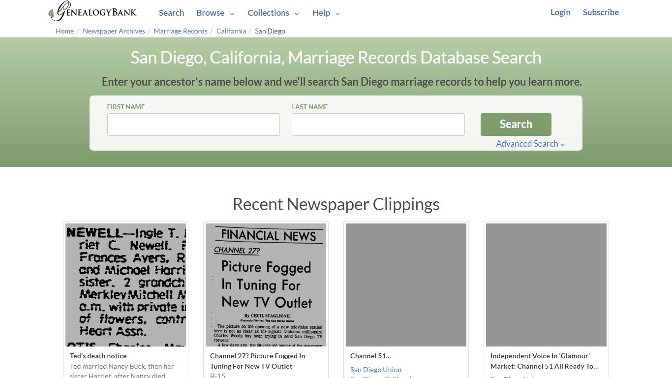 San Diego, California, Marriage Records Online Search - GenealogyBank