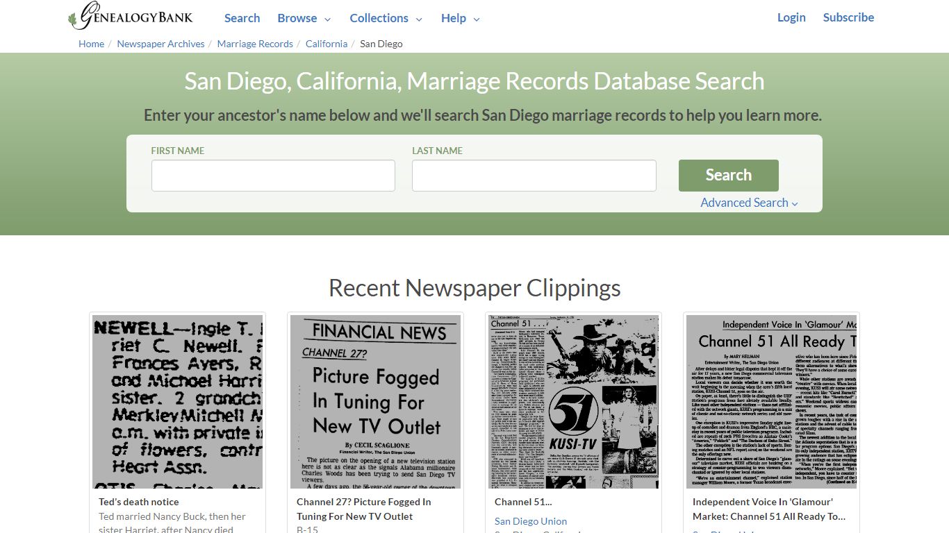 San Diego, California, Marriage Records Online Search